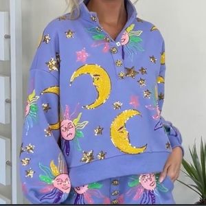 QUEEN OF SPARKLES Sun and Moon Henley Sweatshirt